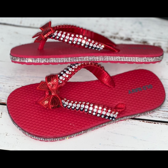 Childrens Old Navy| Red White Blue Crystal Flip Flops/Sandals Sz 12/13| Memorial - Picture 11 of 16